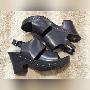 Kork-Ease Annaleigh Dark Blue Leather Platform Clog Sandals - 7.5